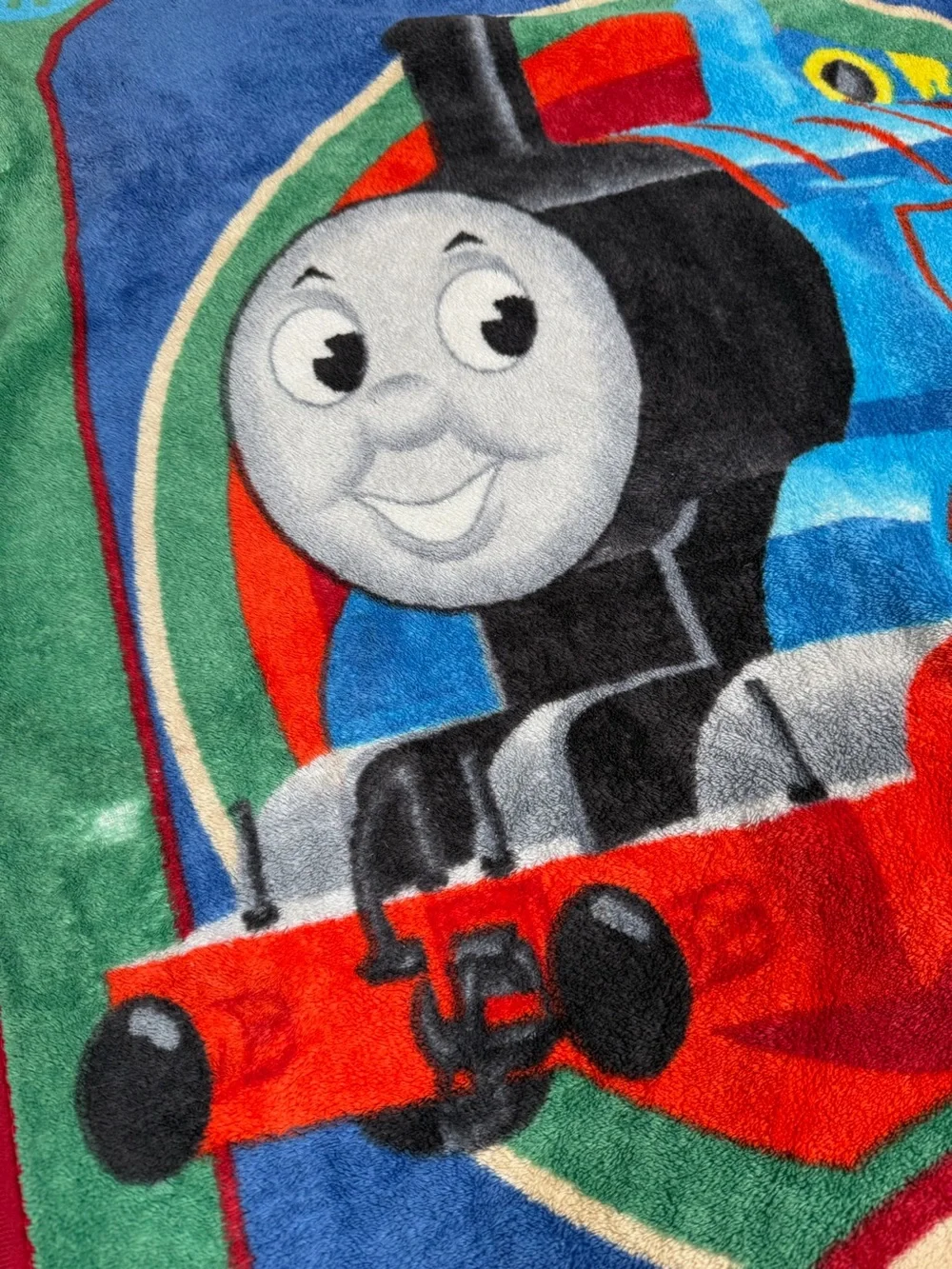 VINTAGE THOMAS THE TRAIN Fleece Throw Blanket 30x43 Blue Green Kids